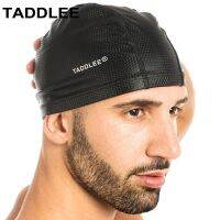 Taddlee Men Swim Cap PU Fabric Silicone Lycra Bathing Swimming Hat Pool Waterproof Sports Adult Swim Wear Accessories Large Size