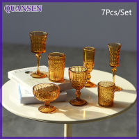 QUANSEN 7ชิ้น/เซ็ต1:6 dollhouse Miniature Water CUP แกะสลักไวน์แก้วแชมเปญรุ่น KITCHEN Furniture Decor ตุ๊กตาบ้านอุปกรณ์เสริมแกล้งของเล่น