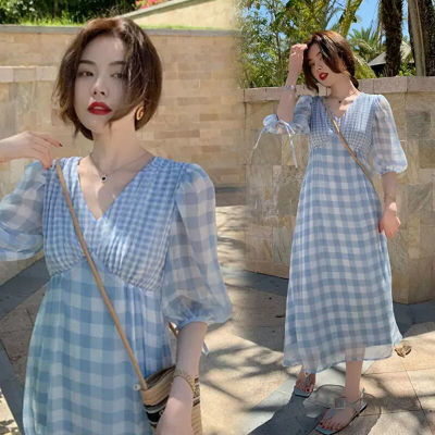 K1199 # Dress Pregant Women Plaid Patchwork Dress Pregant Women Pregnacy Dress