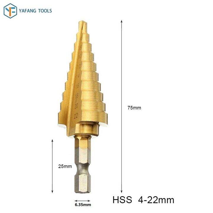 1ชิ้น4-22มม-hss-เคลือบไทเทเนียมร่องตรงหัวสว่านบิตไม้โลหะพลาสติกหลุมเครื่องมือตัดไฟฟ้า-hex-ก้านสว่าน