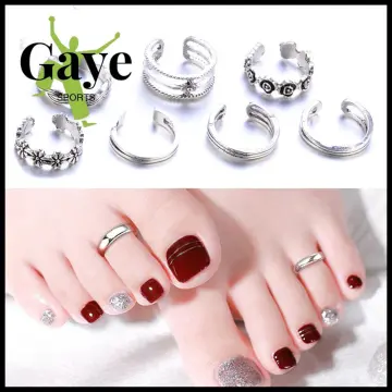 9Pcs Foot Ring Open Adjustable Toe Rings Wave Pattern Alloy Ring