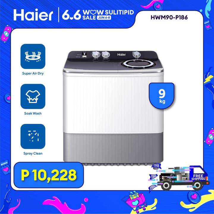 Haier HWM90P186 9 kg Super Air Dry Twin Tub Washing Machine with Dryer