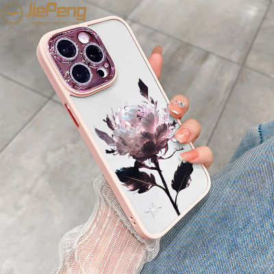 JiePeng สำหรับ iPhone 15 14 13 12 11 Pro Max PLUS ZY256ดอกโบตั๋นสีม่วงดอกไม้แฟชั่นเคสโทรศัพท์