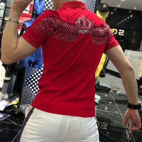 High End Luxury Pattern Rhinestones Polo For Men Street Style Short Sleeve Tees Summer Fashion Cool Male Tops