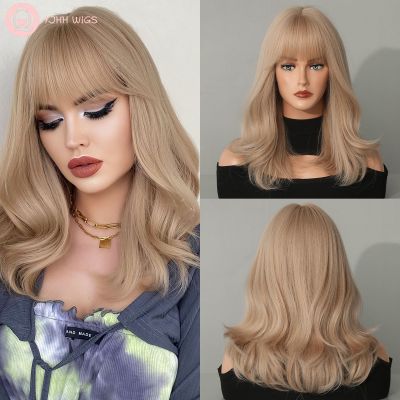 【jw】◙ 7JHH WIGS Honey Blonde Wig for Woman Medium and Synthetic Hair Wigs with Bangs Resistant