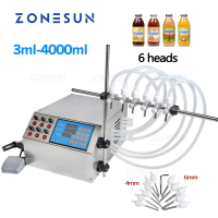 ZONESUN Liquid Filling Machine เครื่องเติมของเหลวปั๊มควบคุมด้วยระบบไฟฟ้า,เครื่องบรรจุของเหลว3-4000มล. สำหรับขวดน้ำหอมขวดน้ำมันน้ำผลไม้ที่มี6หัว