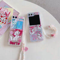 เคสแบบฝาพับสำหรับ Samsung Galaxy Z Flip 5มารีแคทหวานพิมพ์เคสโทรศัพท์แสนสร้างสรรค์เชือกห้อยประดับลูกแพร์เคสใส