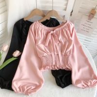 COD dhdfxcz 2022 korean style ladies chiffon blouse puff sleeve baju baju wanita lengan panjang