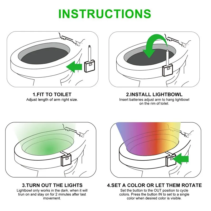 16color Smart PIR Motion Sensor Toilet Seat Night Light Waterproof  Backlight For Toilet Bowl LED Luminaria Lamp WC Toilet Light