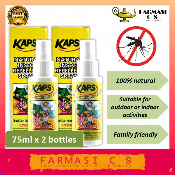 Kaps Natural Insect Repellent Spray 75ml X 2 bottles ( TWIN ) EXP07/
