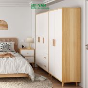 Tủ quần áo gỗ 2 cánh kết hợp treo và ngăn tiện lợi, tủ quần áo iga shelf