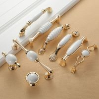 European style furniture golden ceramic handle modern simple cabinet drawer shoe cabinet door handle hardware Door Hardware Locks