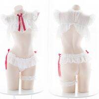 Japanese Women Chiffon Ruffles Tops Underwear Shorts Leg Ring Kawaii Lingerie Set Anime Student Girls Cosplay Costumes