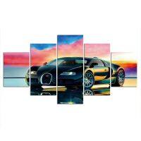 Lizhanmin Sunset Car Sport Race Decor ภาพผ้าใบ Wall Art-5ชิ้นโปสเตอร์ HD พิมพ์ภาพวาดนามธรรม-เหมาะสำหรับตกแต่งห้องนั่งเล่น