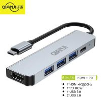 □ USB C Hub Multiport Adapter 5 in 1 with HDMI 4K typec 3.0 Ports and 100W Power Delivery Qianji HUB 5 in 1 for Laptop MacBook