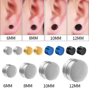 2Pcs Black Silver Men's Barbell Punk Stainless Steel Crystal Ear Studs  Earrings