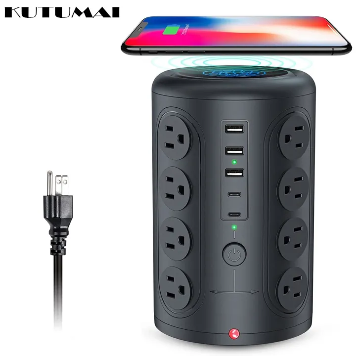 Tower Power Strip Wireless Charging Overload Protection 12 Ways Universal Socket Outlet 4 USB