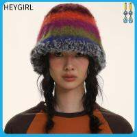 HEYGIRL เก็บความอบอุ่น หมวกชาวประมงหมวก สีไล่ระดับสี ฤดูใบไม้ร่วงและฤดูหนาว หมวกอ่างอุ่น แฟชั่นสำหรับผู้หญิง เหมาะกับการแต่งตัวทุกสไตล์ หมวกถังฤดูหนาว สำหรับผู้หญิง