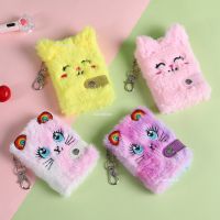 ₪☫ Cute Cat Plush Notebook For Girls Kawaii Pendant Keychain Furry Cats Notebook Daily Planner Journal Book Note Pad Stationery