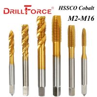 Drillforce Cobalt Screw Thread Tap Drill Bits Spiral Pointed Flute Metric M2 M16 Titanium Coated Machine Tap For Stainless Steel