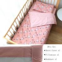 Baby Bedding Set For Newborns Woven Cotton Soft Kids Bed Linen Cartoon Crib Bedding Set With Bumper Cot Protector Custom Size