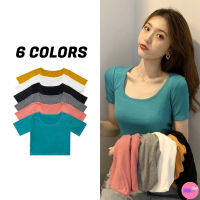 ?Sale80%?เสื้อยืดครอปคอกลมแขนสั้น 6 สี สีพื้น