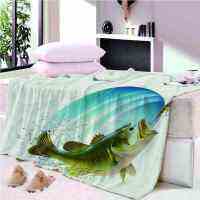 Green carp lobster light sky 3D warm Plush Fleece Blanket picnic sofa