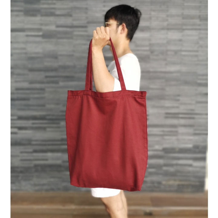 กระเป๋าผ้ายีนส์สะพายข้างลดโลกร้อนสีแดง-tote-bag