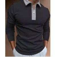 Hot Sale Mens Clothing Solid Color Vintage Men Polo Shirts Casual Turn Down Collar Zipper Design Long Sleeve Tops 2021 Autumn