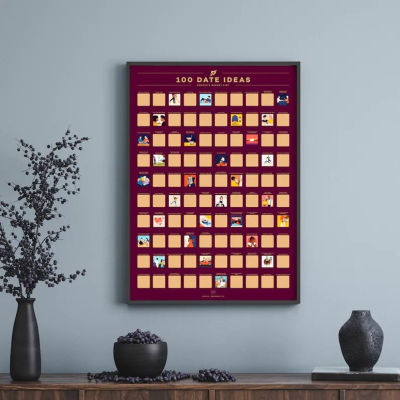 100 Dates Scratch Off Poster Valentines Day Couples Bucket List Wall Art Home Room Decor for Girlfriend Wife Boyfriend Gift