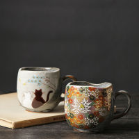Japanese-style Kutani Yaki Hand-made Golden Flower Mug Cat Coffee Cup Hand-made Ceramic Tea Cup Birthday Gift