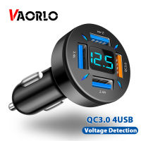 VAORLO ที่ชาร์จไฟในรถยนต์,อะแดปเตอร์ชาร์จเร็ว4พอร์ต USB ชาร์จโทรศัพท์ QC3.0 USB พร้อมจอแสดงผล LED แรงดันไฟฟ้าสำหรับ Xiaomi OPPO Samsung