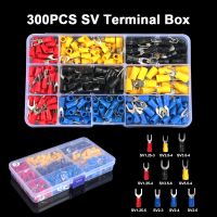 300pcs Fork U type Spade Copper Terminals Mixed Box Electrical Insulated Wire Connector Cord Pin End Butt Crimping Terminals Kit