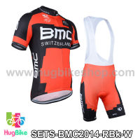 ชุดจักรยานแขนสั้นทีม BMC 14 (01) สีแดงดำ กางเกงเอี๊ยม