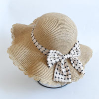 2022 New Beach Hat Summer Big-brimmed Cool Cap Foldable Wavy Straw Hat Female Travel Ruffled Sun Caps Fashion Plaid Bow Hat