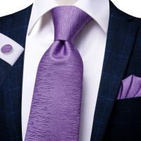 Hi Tie New Luxury Men 39;s Tie Set Purple Solid Silk 8.5cm Large Necktie For Men Fashion Hanky Cufflinks Set Wedding Quality