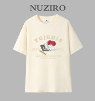 NUZIRO เสื้อยืดแขนสั้นสำหรับผู้หญิง,เสื้อยืดคู่พิมพ์ลายอาหารทรงหลวมทำจากผ้าฝ้ายเกาหลี