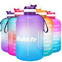 【มีรสนิยม】 BuildLife 1แกลลอนขวดน้ำด้วยฟางเวลาเครื่องหมาย3.78L 2.2L 1.3L BPA ฟรีพลาสติกความจุขนาดใหญ่ออกกำลังกายกีฬา OutdoorJugs