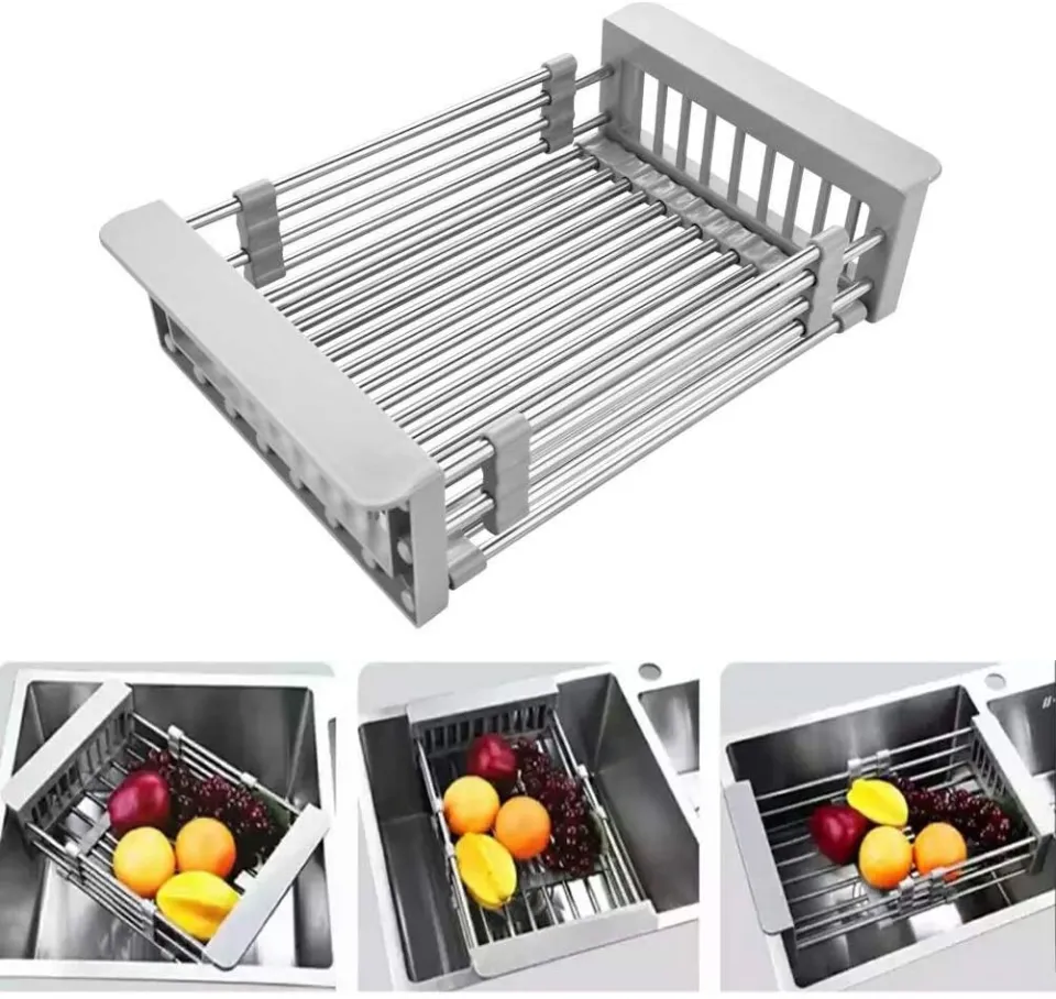 Adjustable Dish Drainer Stainless Steel Sink Drain Dish Rack Fruit  Vegetable