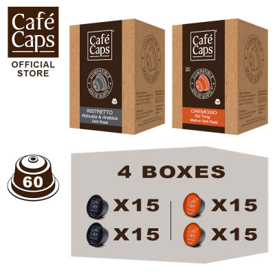 Cafecaps - Coffee Necafe Dolce Gusto MIX Compatible capsules of Ristretto (2 Box X15 แคปซูล) & Cremoso (2 กล่อง X15 แคปซูล) รวม 60 แคปซูล
