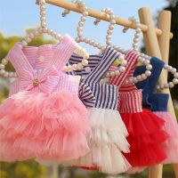 New Princess Dress Puppy Bowknot Dress Pet Tutu Dress Stripe Mesh Puppy Princess Summer Dress for Small and Medium Cats Dresses