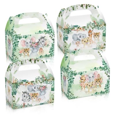 Jungle Safari Animals Candy Boxes Birthday Party Decoration Kids Gift Packaging Box Wild One Butterfly Baby Shower Gifts Box Bag