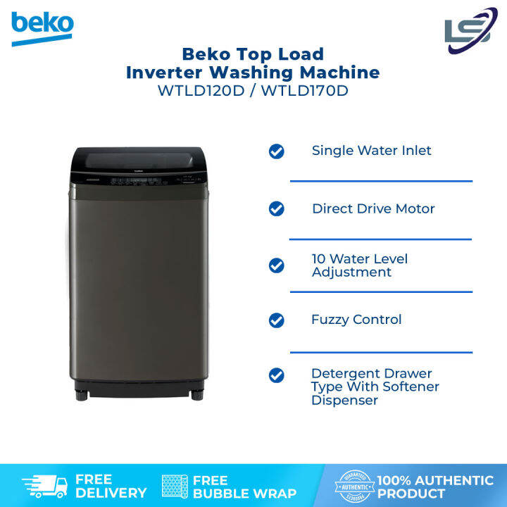 Beko 12kg / 17kg Top Load Washing Machine WTLD120D/WTLD170D 5 Star WELS Water Rating Fuzzy