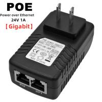 10/100/1000Mbps 24V/1A 48V/1A อินเจคเตอร์ POE อะแดปเตอร์อีเทอร์เน็ต CCTV กล้องวงจรปิด802.3AF สหรัฐฯยุโรปสหราชอาณาจักรผนังปลั๊ก POE กิกะบิตอะแดปเตอร์ JHJ3825