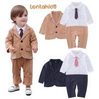 lontakids เด็กทารกชุดติดกันทรงสุภาพ Jumpsuit แจ็คเก็ตเบลเซอร์ Tuxedo งานแต่งงานเครื่องแต่งกายสำหรับงานวันเกิดชุดสำหรับ6-24เดือน