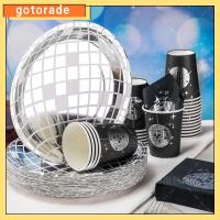 GOTORADE 25Pcs เงินสีเงิน ชุดจานชามใช้แล้วทิ้ง ผ้าเช็ดปากถ้วยแก้ว ลูกบอลดิสโก้ แผ่นกระดาษทรงกลม แฟชั่นสำหรับผู้หญิง 70s ค่ะ เครื่องใช้สำหรับโต๊ะอาหารธีมลูกบอลดิสโก้ ชิ้นส่วนวันเกิดดิสโก้