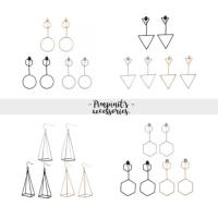 ?? พร้อมส่ง : ต่างหูระย้าลายวงกลม,สามเหลี่ยม,หกเหลี่ยมและปีรามิด - Circle, Triangle, Hexagon &amp; Pyramid Drop Earring.