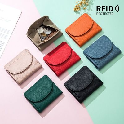 ZZOOI Mini Wallet Women RFID Simple Ultra-Thin Genuine Leather Small Wallet Female