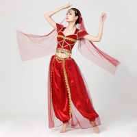 4-Pieces Indian Dance Embroider Bollywood Belly Costume Festival Arabian Princess Costumes Party Cosplay Jasmine Princess Fancy