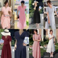 B17935 	เดรสลูกไม้คอวีแขนตุ๊กตา V-neck lace dress with doll sleeves